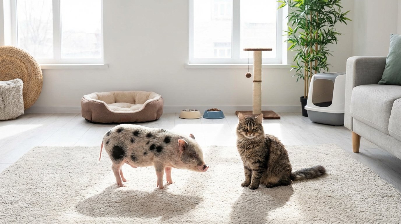 マイクロブタと猫の同居に必要な環境と準備グッズ