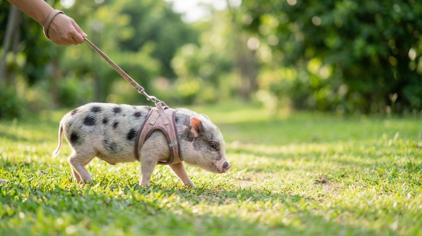 マイクロブタの散歩デビュー｜ハーネスに慣らすしつけ手順