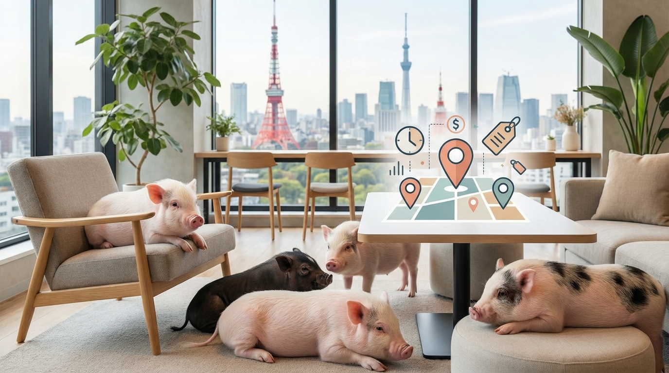 【比較表】東京のマイクロブタカフェ料金・営業時間・アクセス一覧