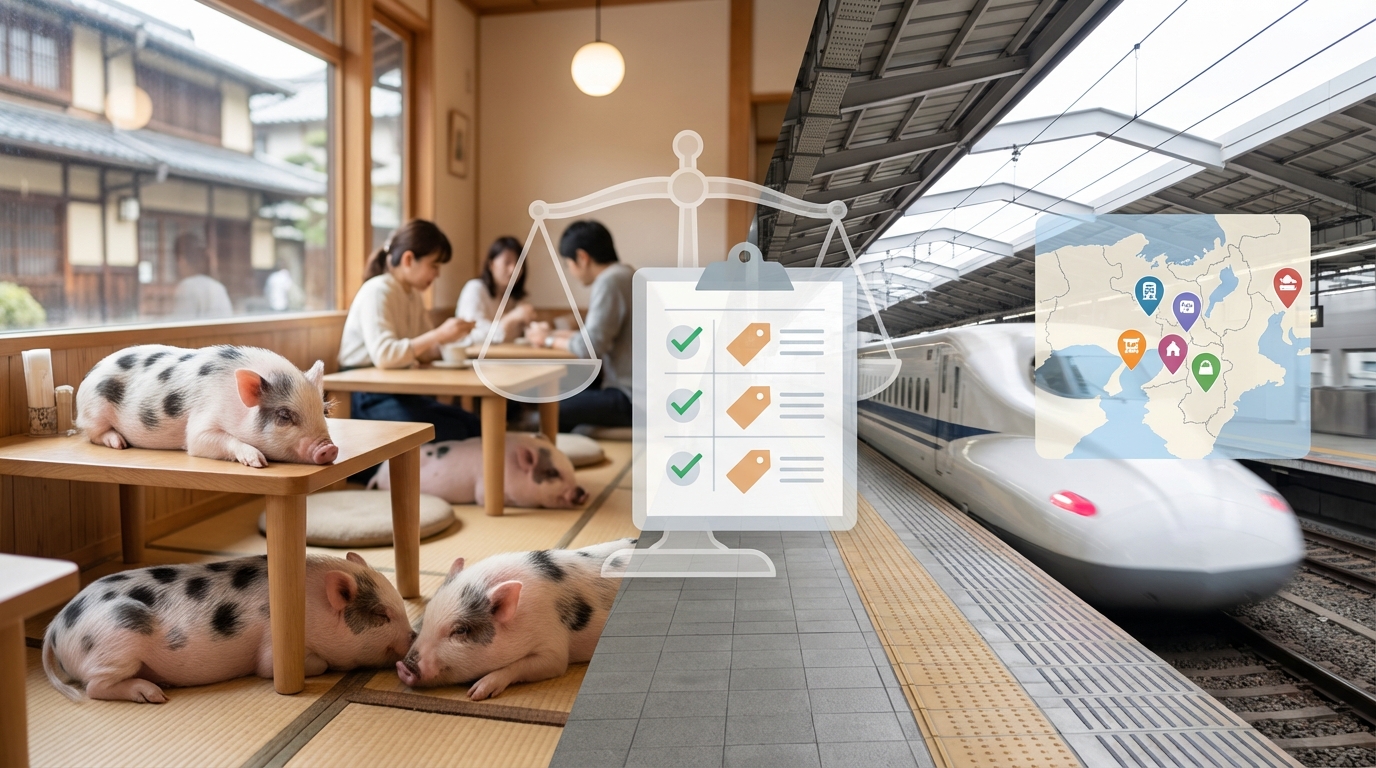 【比較表】関西マイクロブタカフェの料金・アクセスを徹底比較