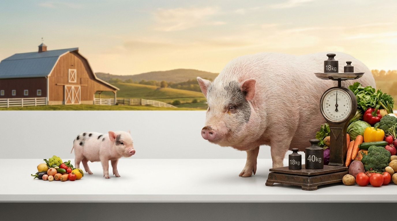 マイクロブタが大きくなると体重は18〜40kgになる